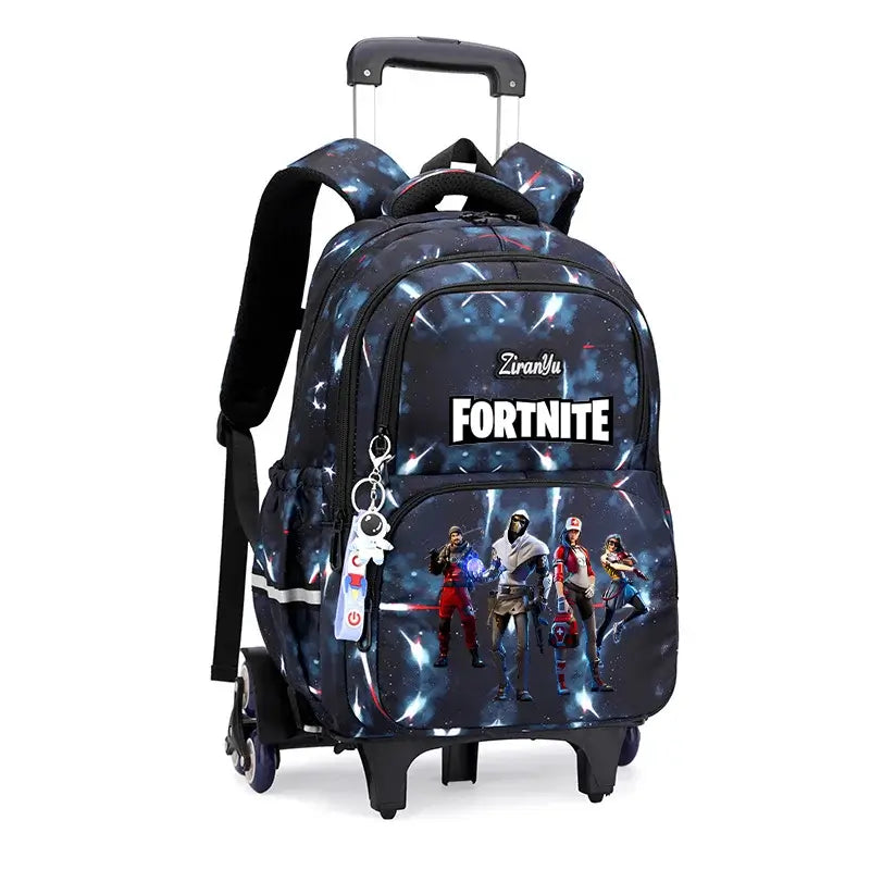 Fortnite-Trolleytasche – leichtes Treppensteigen, Anime-Design, wasserfester Rucksack mit Rollen, großes Fassungsvermögen, Schultasche für Schüler, lässige Reisetasche