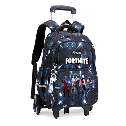 Fortnite-Trolleytasche – leichtes Treppensteigen, Anime-Design, wasserfester Rucksack mit Rollen, großes Fassungsvermögen, Schultasche für Schüler, lässige Reisetasche