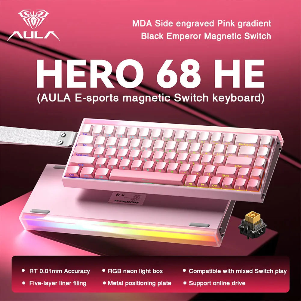 AULA HERO68 HE Tastatur mit Magnetschaltern, Rapid Trigger, 8K Polling Rate, Esports-Gaming-Tastatur, RGB, kabelgebundene mechanische Tastatur