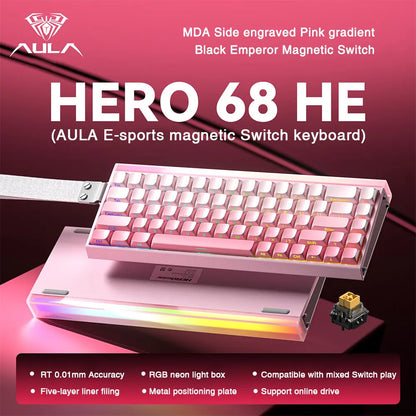 AULA HERO68 HE Tastatur mit Magnetschaltern, Rapid Trigger, 8K Polling Rate, Esports-Gaming-Tastatur, RGB, kabelgebundene mechanische Tastatur