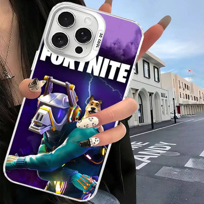 Cover F-Fortnites color argento per iPhone 17 16 15 14 13 12 11 Pro Max Plus