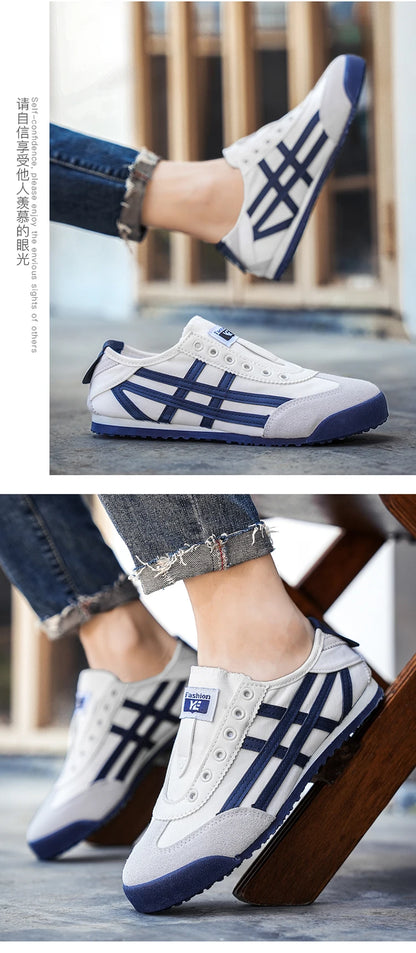 Men's Classic Running Shoes Lace-Up Flat Bottom Sports Shoes Soft Sole Walking Gym Breathable Couple Casual Canvas Tennis Shoes