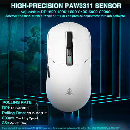SOLAKAKA SM820 trijų režimų belaidė žaidimų pelė su magnetine įkrovimo stotele, RGB, PAW3311, 24000DPI, belaidė makrokomandų žaidimų pelė, itin lengva