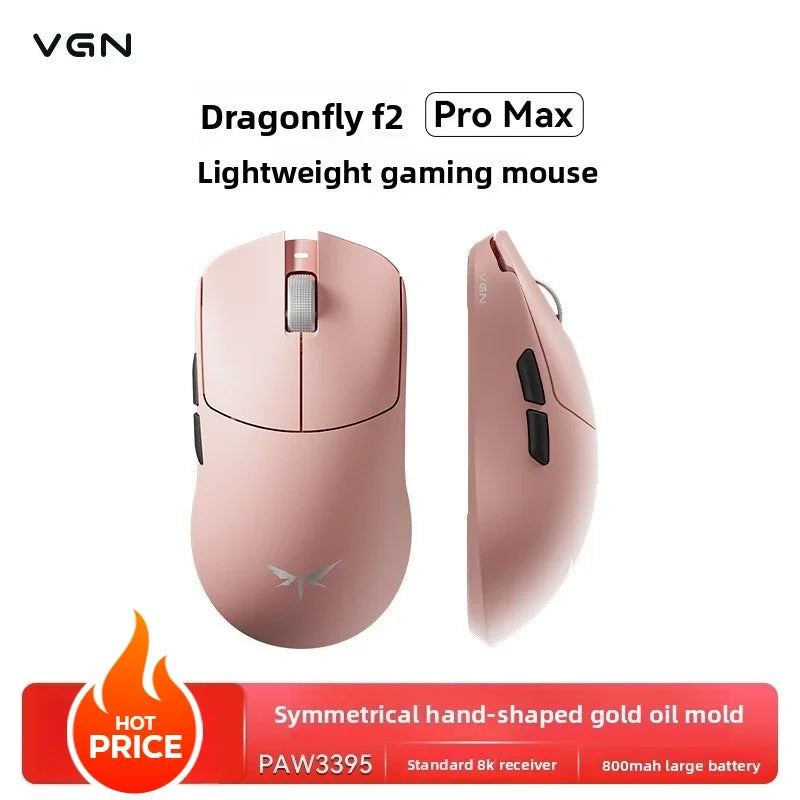 VGN Dragonfly F2 ProMax/Ultra E-Sports-Gaming-Maus 42000DPI 0.125ms für CSGO, Latenz kabelgebunden/kabellos, Dual 8K, 3 Modi, PAW3395/3950