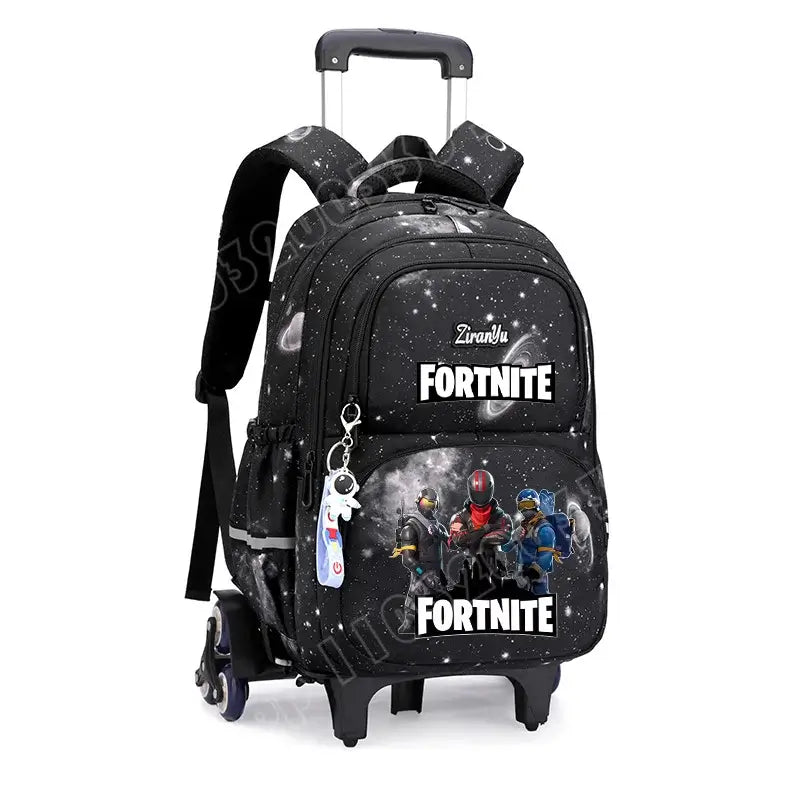 Fortnite-Trolleytasche – leichtes Treppensteigen, Anime-Design, wasserfester Rucksack mit Rollen, großes Fassungsvermögen, Schultasche für Schüler, lässige Reisetasche