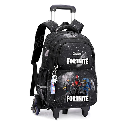 Fortnite-Trolleytasche – leichtes Treppensteigen, Anime-Design, wasserfester Rucksack mit Rollen, großes Fassungsvermögen, Schultasche für Schüler, lässige Reisetasche