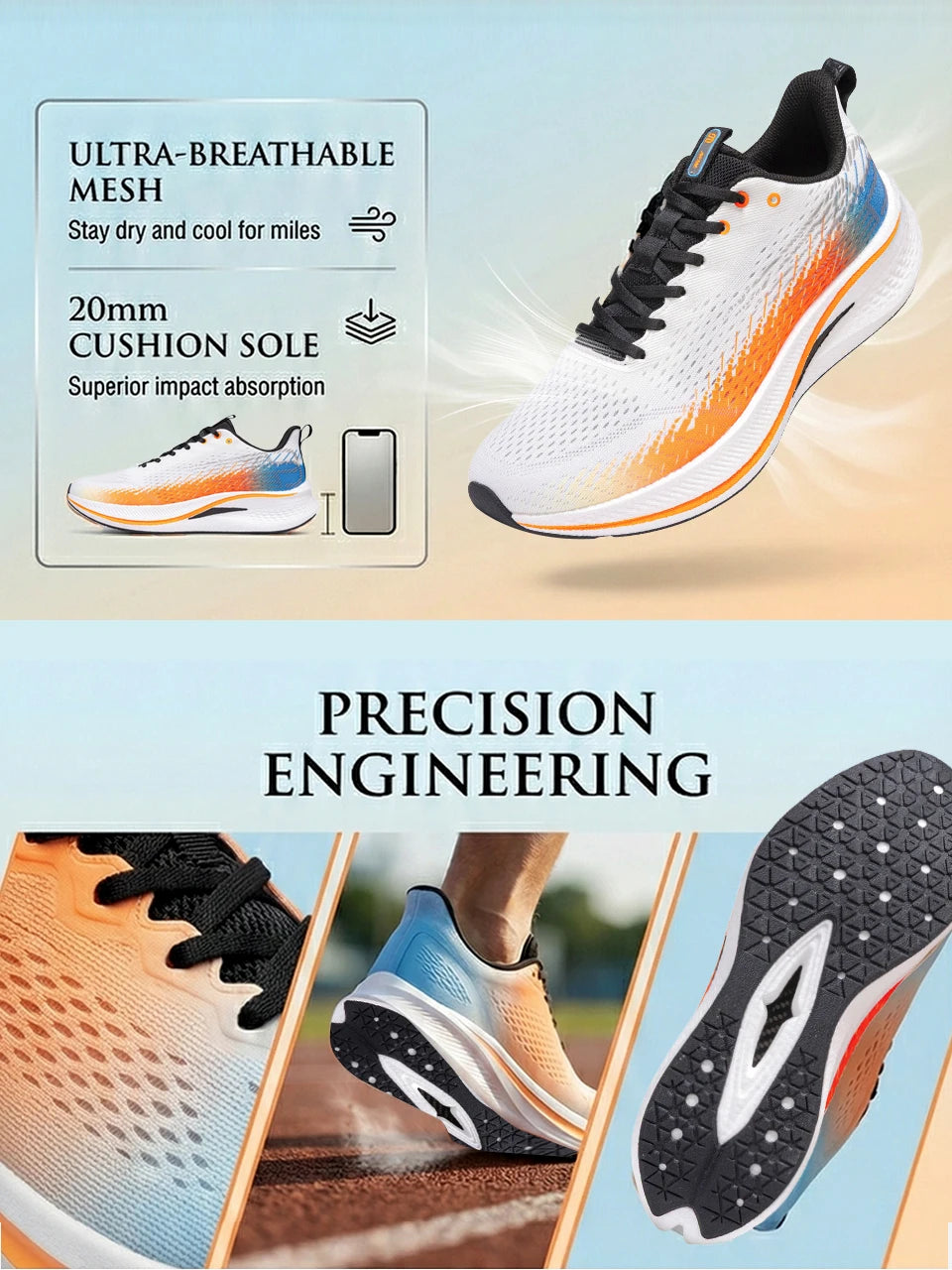 Baasploa Men Jogging Sports Shoes Carbon Plate Professional Cushioning Sneakers Male Outdoor Breathable Non-Slip Running Shoes