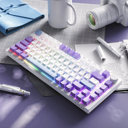Teclado Mecânico com Fio AJAZZ AK820 75%: Hot-Swappable, Retroiluminação RGB/Branca/Azul-Gelo, Controlo por Botão de Volume | Para Escritório e Gaming