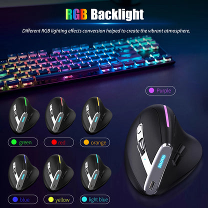 Lefon F26C Vertical Mouse, Wireless with OLED Screen, Bluetooth Ergonomic Mouse, Optical Rechargeable Gaming Mice for PC Laptop