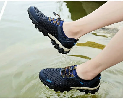 Summer Men's Mesh Sports Shoes, Fashion Mountaineering Breathable Lightweight Anti-Slip Shoes, Outdoor Travel Running Casual Shoes
