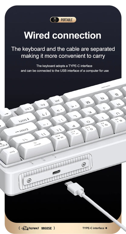 FREEWOLF M68SE Mechanical Feel Keyboard 68 Keys Mini Wired Compact Keyboard Silent for Laptops, Gaming and Office Use