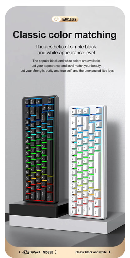 FREEWOLF M68SE Mechanical Feel Keyboard 68 Keys Mini Wired Compact Keyboard Silent for Laptops, Gaming and Office Use