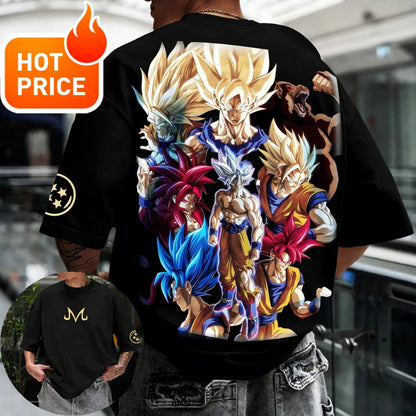 2026 Sommer Dragon Ball T-Shirt 100% Baumwolle Goku All Forms Print Oversized Gym Streetwear Unisex Retro-Tee für Erwachsene und Kinder