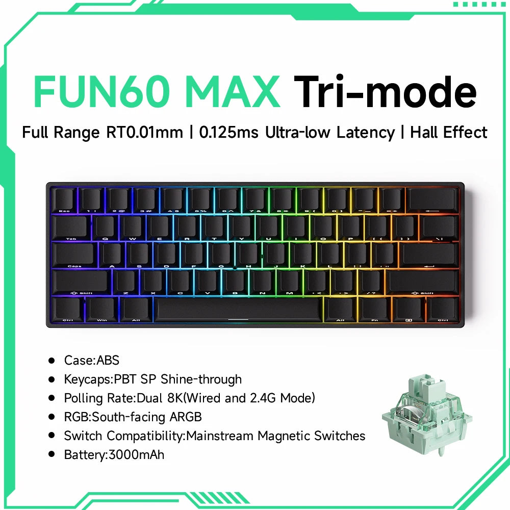 Teclado mecánico Akko MonsGeek FUN60 con interruptores magnéticos 60% para gaming, Rapid Trigger 0.01mm, 8K, ARGB, HE/TMR, teclado personalizado