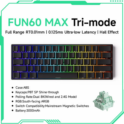 Teclado mecánico Akko MonsGeek FUN60 con interruptores magnéticos 60% para gaming, Rapid Trigger 0.01mm, 8K, ARGB, HE/TMR, teclado personalizado