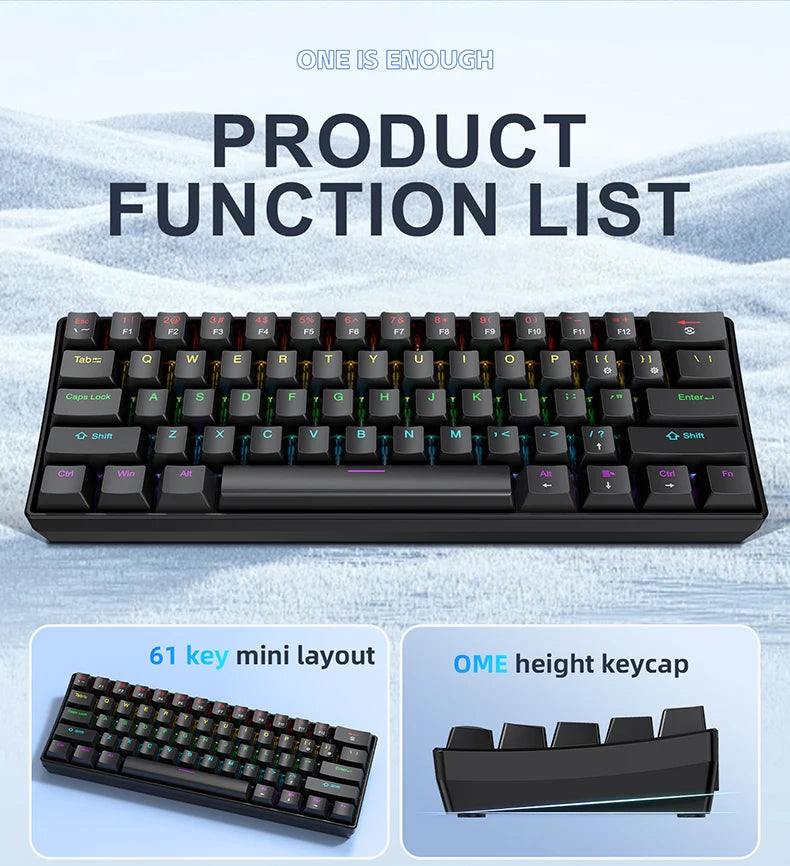 61 Keys Mechanical Keyboard Wired,APAYADO K61 RGB 60% Portable Mini Keyboard Black,White, Red/Blue Switch for Gaming