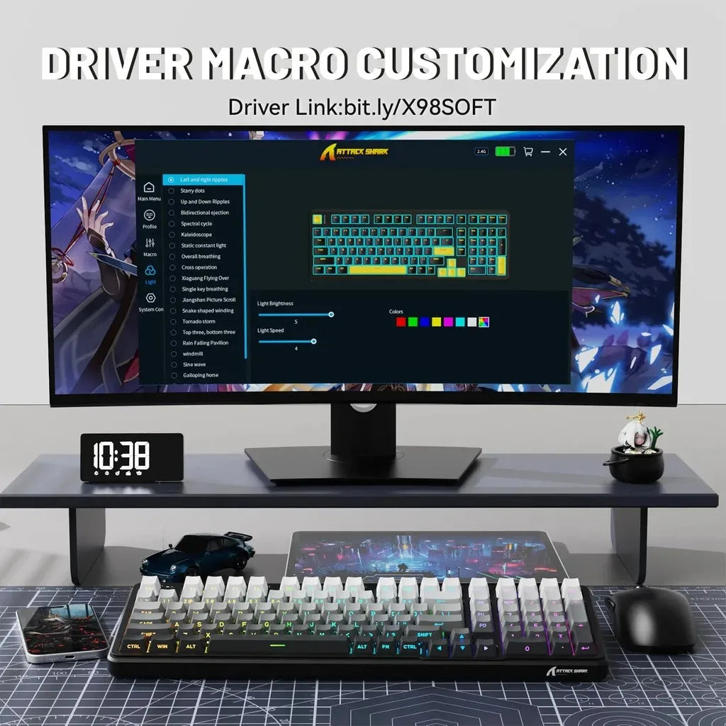 X98 Attack Shark Gaming Keyboard Wireless with Numeric Keypad, 102 Keys Hot-Swap RGB PBT Keycaps, 4000mAh Battery, Support PC/Laptop