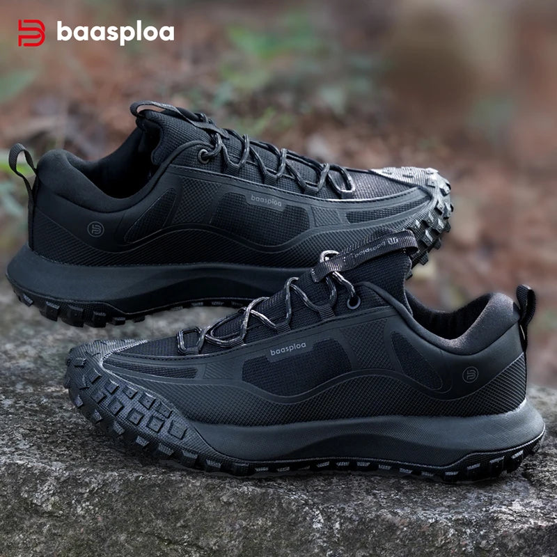 Baasploa Hiking Shoes Men Outdoor Waterproof Camping Resistant Non-Slip Sneakers Casual Lightweight Lace-Up Walking Shoes for Men