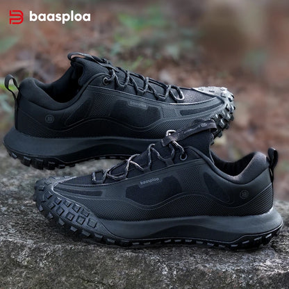 Baasploa Hiking Shoes Men Outdoor Waterproof Camping Resistant Non-Slip Sneakers Casual Lightweight Lace-Up Walking Shoes for Men