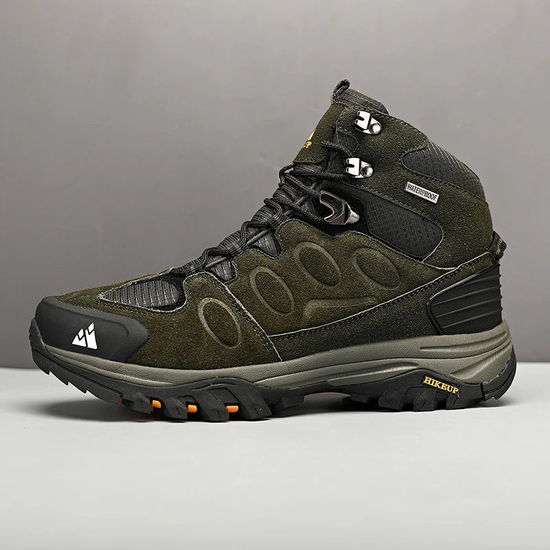 HIKEUP High-Top Men Hiking Boots Winter Outdoor Shoes Lace-Up Non-slip Outdoor Sports Casual Trekking Boots Men Waterproof Suede