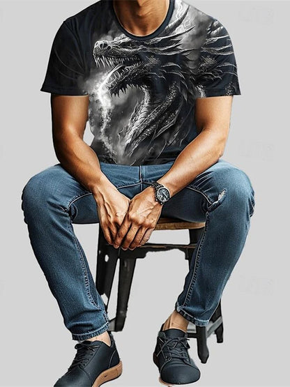 3D-Drachenprint Herren-T-Shirt – Sommerliches Freizeit-Streetwear-Shirt für Herren, Outdoor-Sport, Kurzarm, Urban Fashion