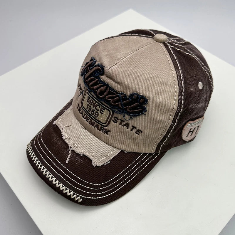 Koreanische Vintage-Waschung Baseballcaps für Herren und Damen aus Baumwolle, Snapback-Caps mit Stickerei, neue vielseitige Mode-Lettering-Freizeitcaps im Distressed-Look