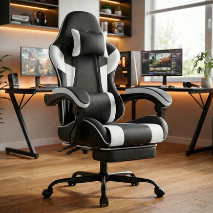 Ergonomic Computer Gaming Chair with Waist Support, Breathable PU Leather Office Chair, Seat Height and Backrest Adjustable