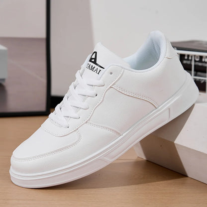 Leather Men White Sneakers Breathable Skateboarding Shoes Men's Outdoor Walking Running Shoes Couple Casual Shoes Size 36-45