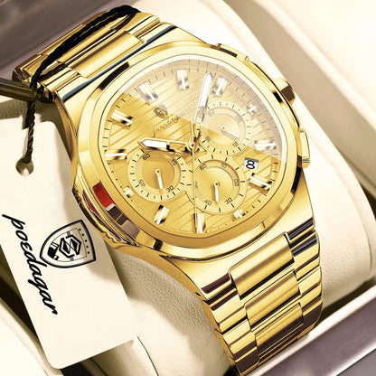 POEDAGAR Top Luxury Man Watch Waterproof Stainless Steel Luminous Men Clock Date Chronograph Quartz Business Men's Watches Reloj