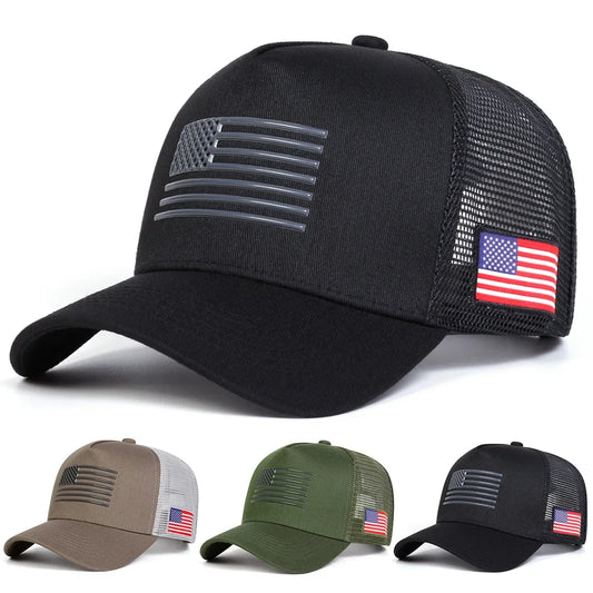 Unisex American Flag Embroidery Baseball Net Caps Spring and Summer Outdoor Adjustable Casual Hats Sunscreen Hat Sports Cap