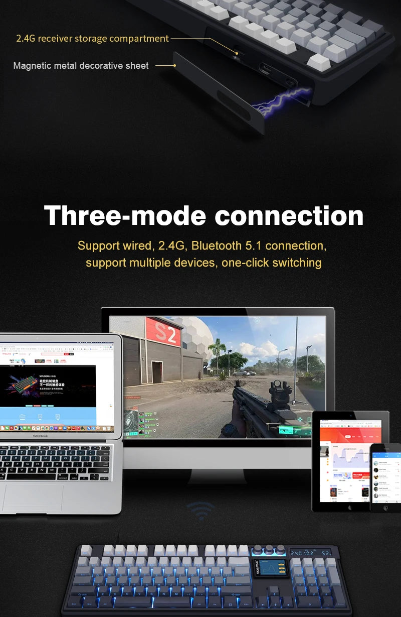 Tastiera meccanica wireless SKYLOONG GK104 Pro 100% personalizzata, switch low-noise hot-swap per PC gamer e accessori da ufficio