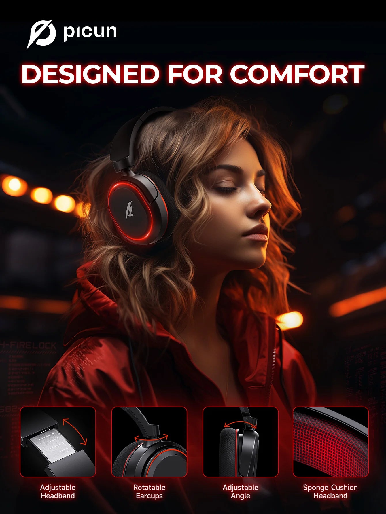 Auriculares gaming inalámbricos Picun G2 Bluetooth 5.3 – Sonido envolvente 7.1, micrófono ENC, batería de 100H y baja latencia para PC, PS5, PS4, Switch y móviles