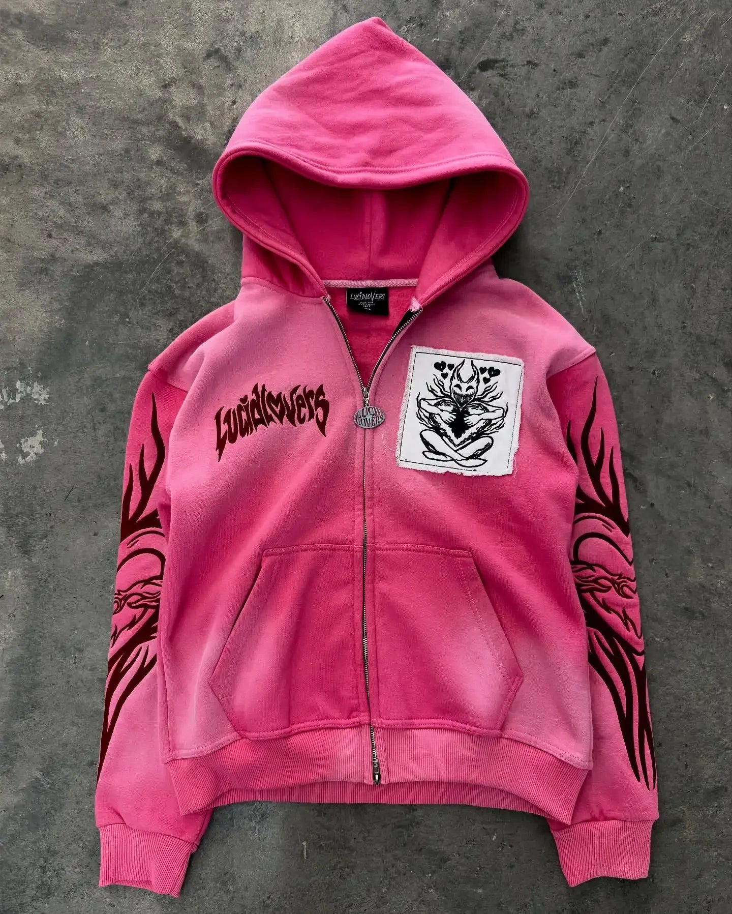 2026 New American Fashion Trend Goth Printed Zipper Hoodie Women Street Hip Hop Punk Rock Sweatshirt Unisex Casual Loose Hoodie