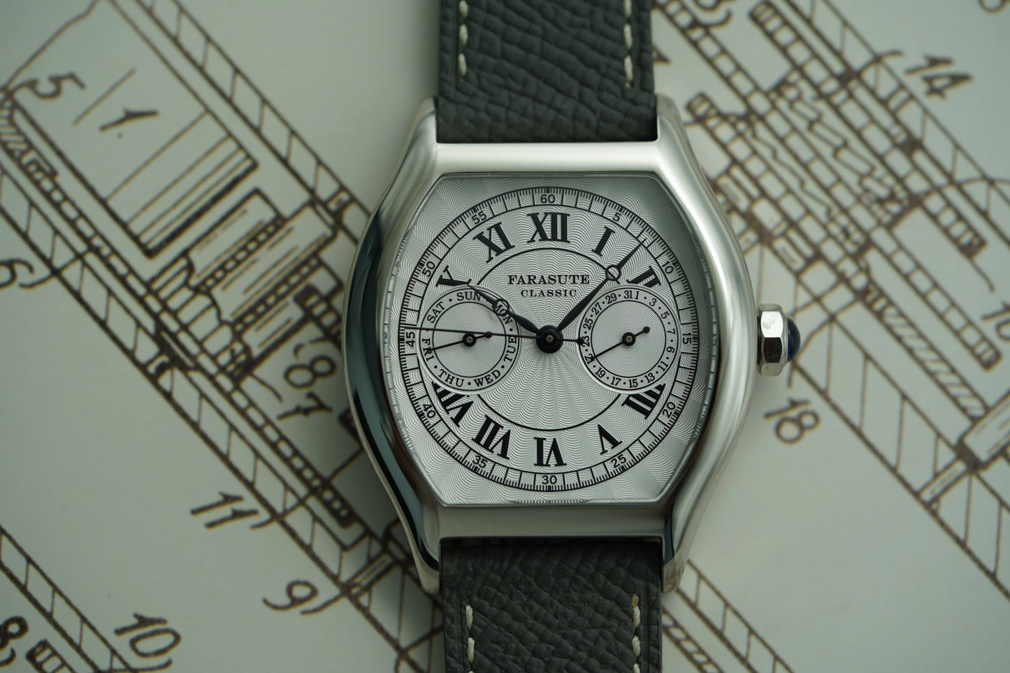 FARASUTE 36mm Luxury Retro Men Quartz Watch VH64 Movement Stainless Steel Sports Fashion Sapphire Glass Waterproof Watch Relogio