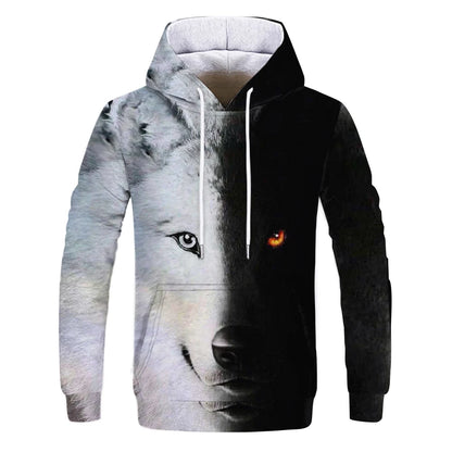 Neuer modischer Hoodie mit 3D-Tierprint für Herren und Damen, personalisiertes Design, Sweatshirt mit Schnee- und Doppelwolf-Motiv, Harajuku Oversized Hoodie