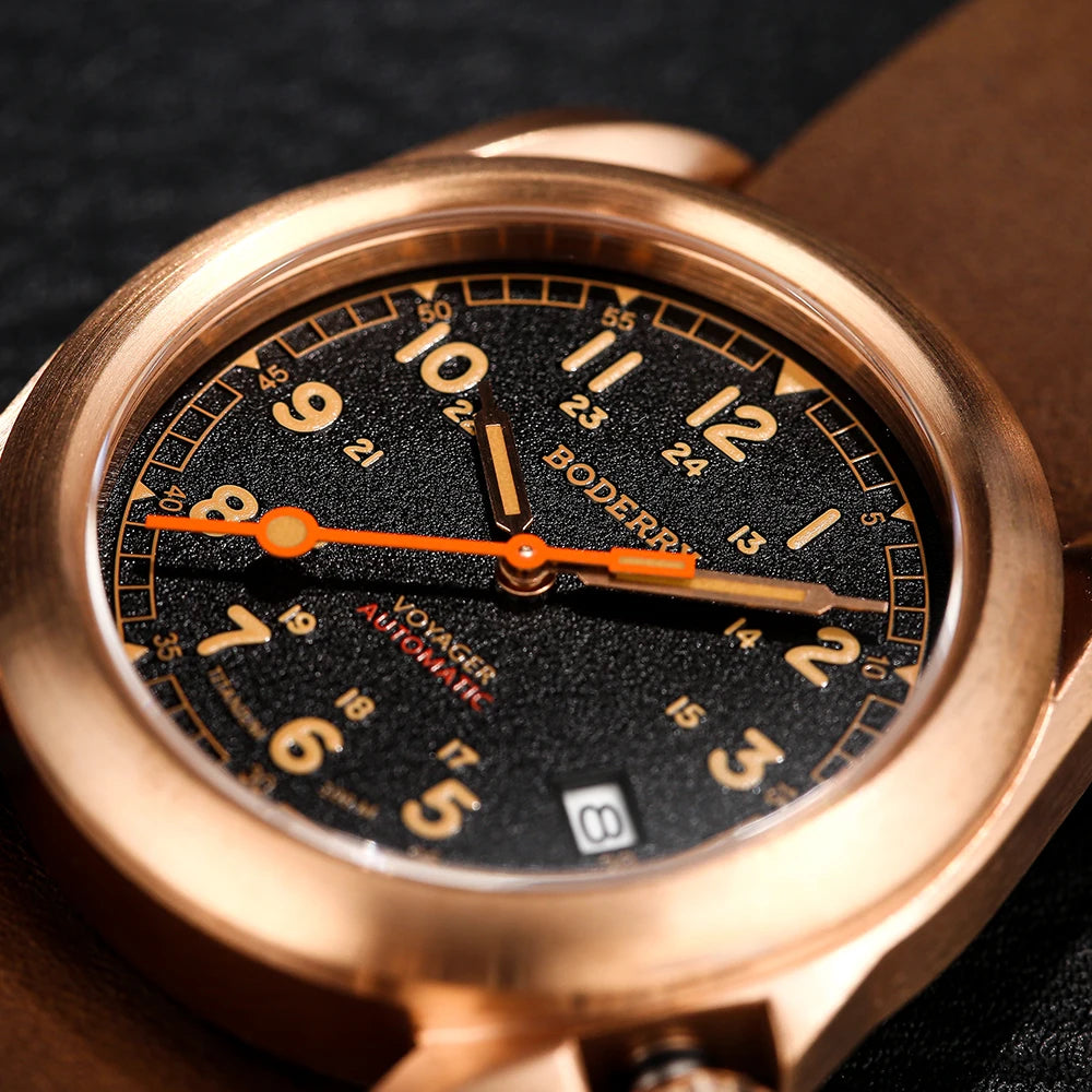 Boderry VOYAGER Field Watches Bronze Case Automatic For Seiko NH35 Watch 100M Waterproof Clock Military Vintage Wristwatch Mens