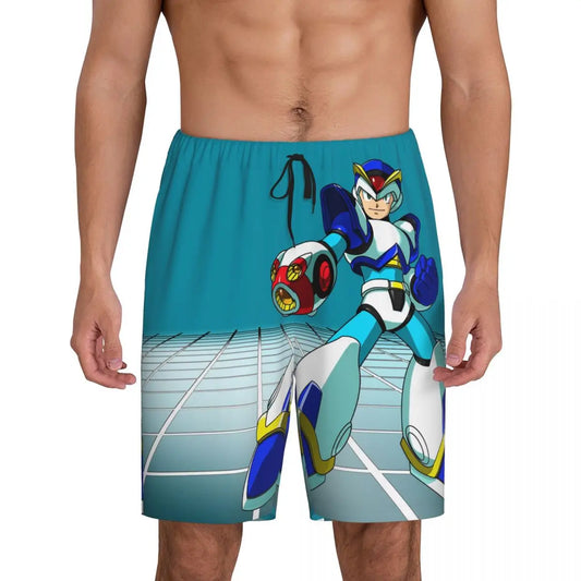 Custom Megaman Video Game Mega Man Short Pajama Pants Men Sleepwear Sleep Lounge Bottom Shorts Sleeping Pants