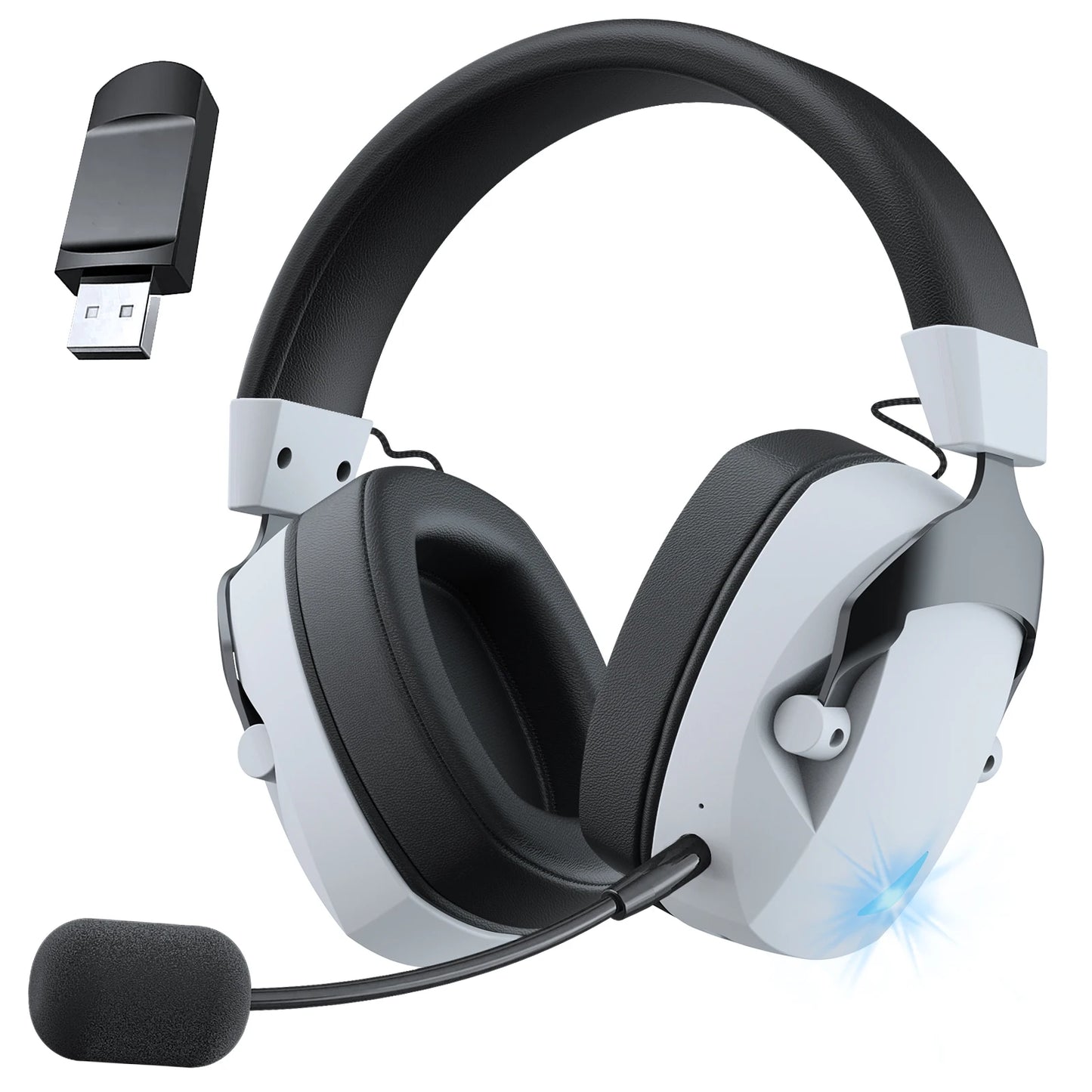 Acinaci 2.4GHz kabelloses Gaming-Headset für PS5 PS4 PC Switch – Bluetooth-Gaming-Kopfhörer mit Mikrofon, tiefem Bass und Ohrpolstern aus Memory-Schaum