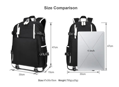 Ultima Knight F-Fortnited Battle Royale Backpack with USB Charging Anime Figures Study Stationery Compartment for Students