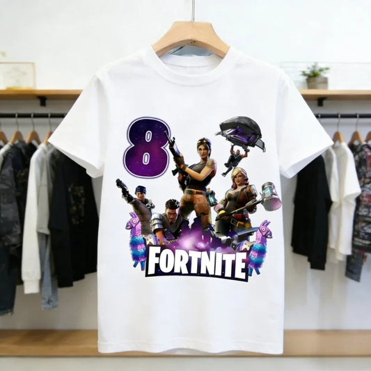 Fortnite Kinder-Geburtstagszahl-T-Shirt für Mädchen und Jungen, Sommerkleidung, Baby-Baumwoll-T-Shirts, Party-Kurzarmtops, Geschenk für Kleinkinder