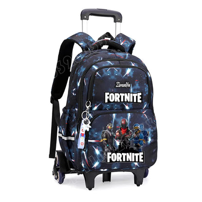 Fortnite-Trolleytasche – leichtes Treppensteigen, Anime-Design, wasserfester Rucksack mit Rollen, großes Fassungsvermögen, Schultasche für Schüler, lässige Reisetasche