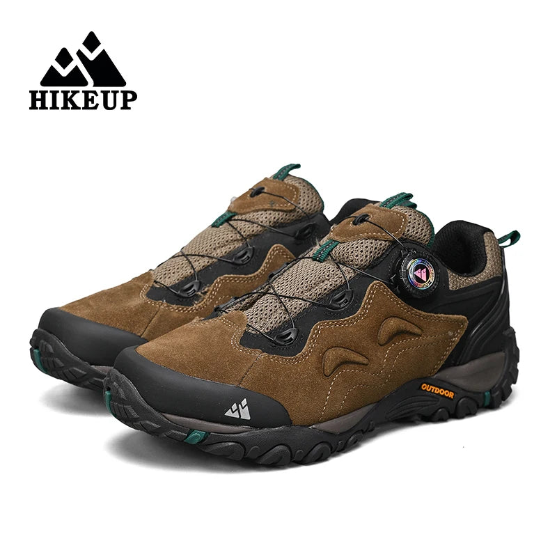 HIKEUP Leather Men's Outdoor Hiking Shoes Tourist Trekking Sneakers Mountain Climbing Trail Jogging Shoes with Turnbuckle