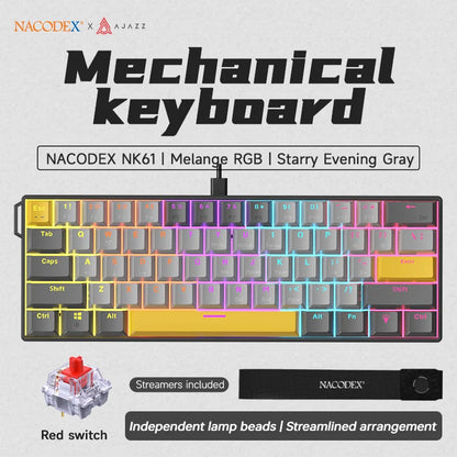 Ajazz NK61 Wired Mechanical Gaming Keyboard with full-key hot-swappable switches RGB lighting effects 61 keys red switches