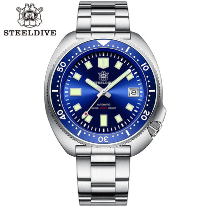 SD1970 Steeldive Brand Sunray Dial Milled Clasp Bracelet 44mm Case 200M Waterproof NH35 Turtle Men Dive Watch with Ceramic Bezel