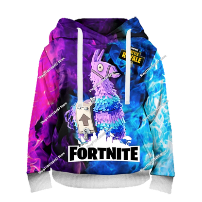 Детски аниме суитшърт с качулка Fortnite, мъжки streetwear хип-хоп спортен стил, ежедневен свободен суитшърт за навън, модерен дизайн