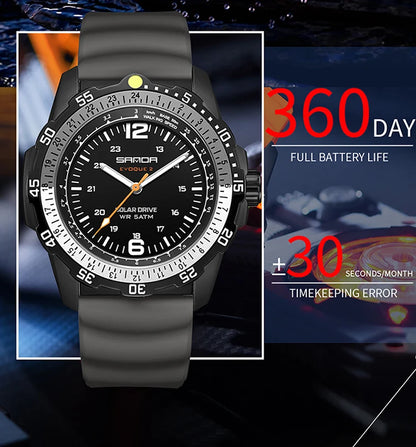 SANDA Luxury Men's Solar-powered Watch Creative Quartz Dial Luminous Hands Waterproof Sport Student Wristwatch Innovative Design