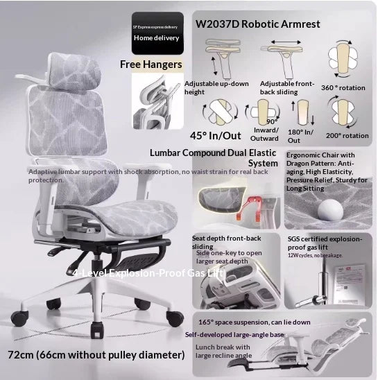 Mesh Office Chair Ergonomic Adjustable Lumbar Swivel Reclining Headrest Rolling Casters Home Office Office Chair Gaming Chair