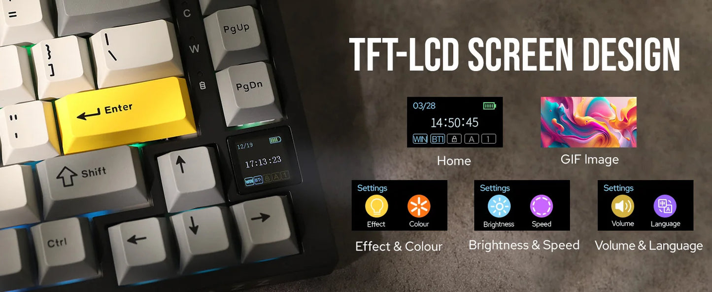 Ajazz AK820 Pro 75% mechanische Tastatur mit Gasket-Mount, Bluetooth 5.1/2.4G, kabellos/kabelgebunden, mit TFT-Bildschirm für Mac/Win
