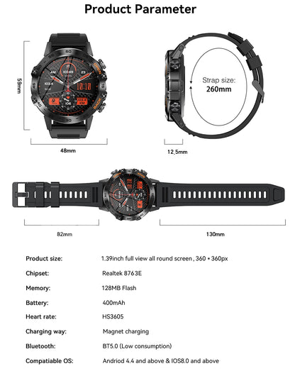 MEVADEN Steel 1.39 inch Men Luxury Smart Watch Bluetooth Call Sport Fitness Tracker Health Monitor Smartwatch for Male MD52