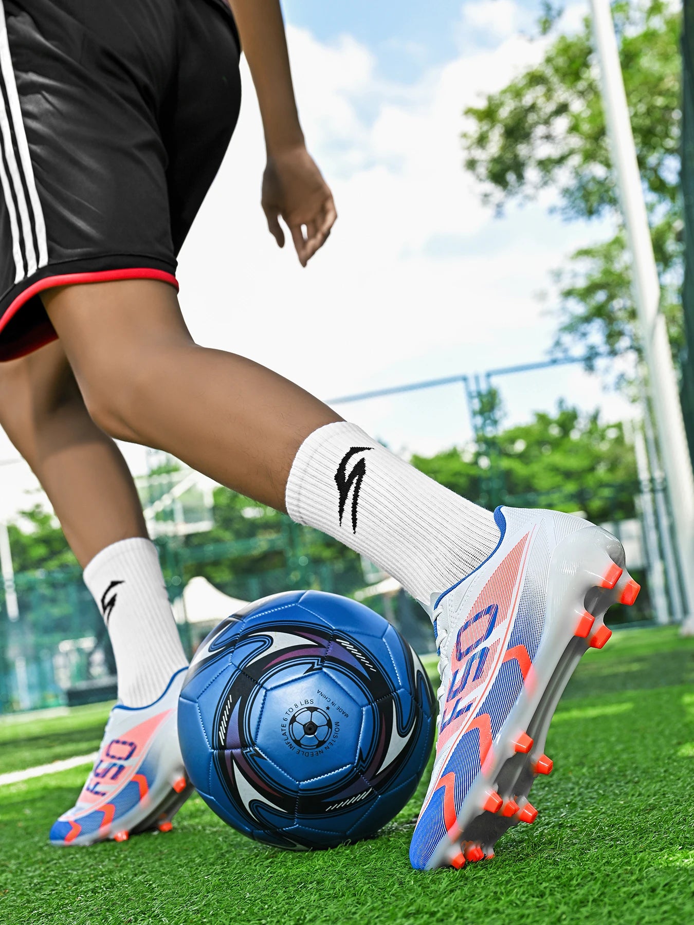 Unisex AG FG Soccer Shoes PU Woven Fabric Upper TPU Shockproof Sole Wear-Resistant Anti-Slip Teenager Competition Sneakers